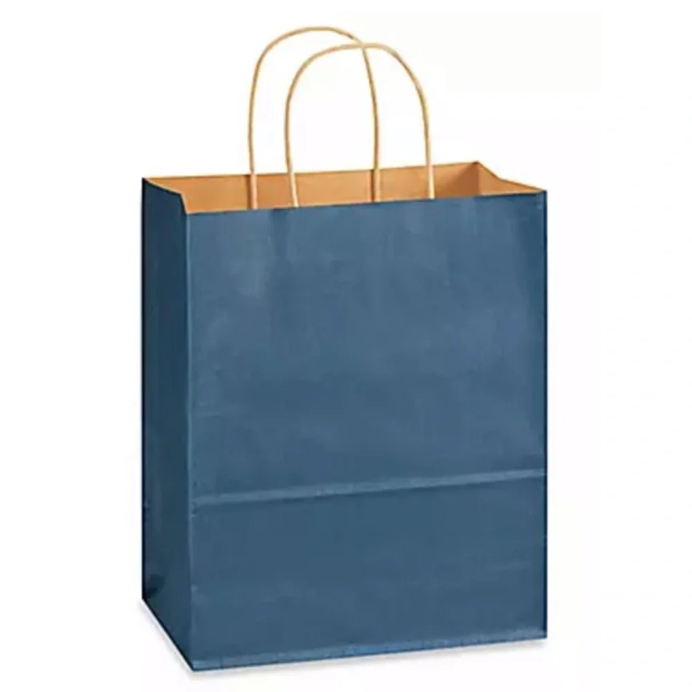 Navy Blue Kraft Tinted Paper Gift Shopping Bags 12 Pack CUB 8X4X10 Dozen